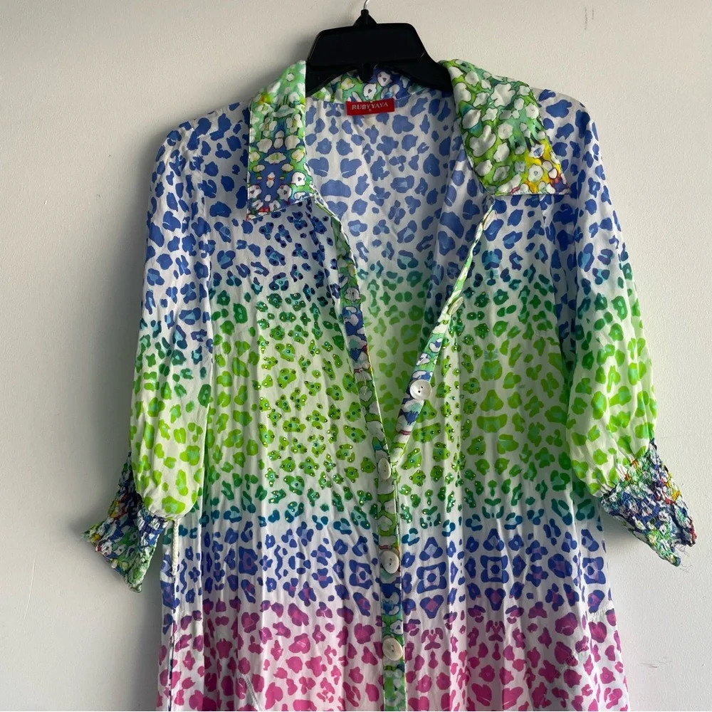 Ruby Yaya Rainbow Leopard Print Button Down Shirt… - image 6